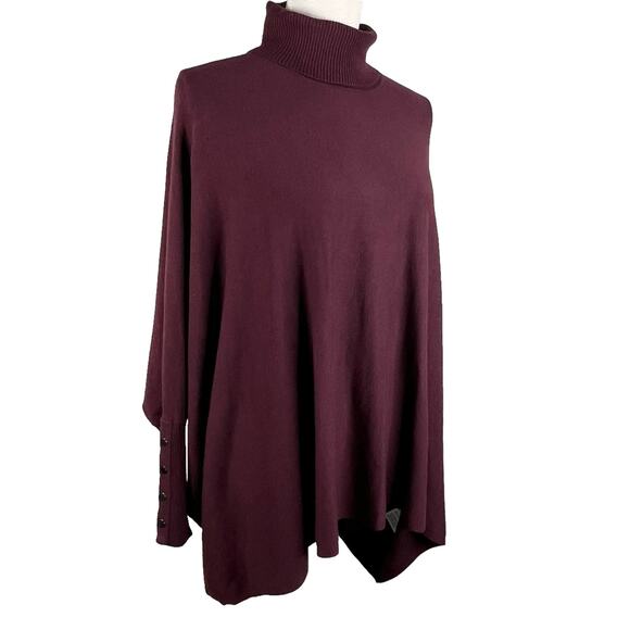Alfani Sweater Medium Wine Turtleneck Poncho Dolman Sleeves Oversized New - Picture 12 of 13